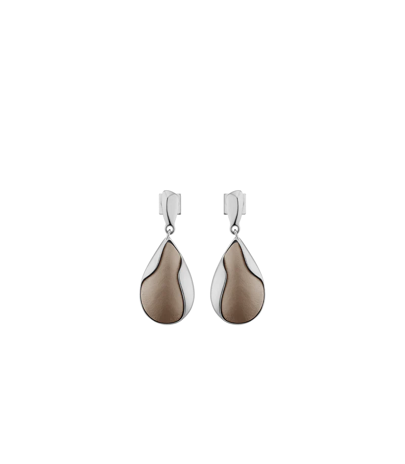 Ormé Earrings - Silver in rhodium with Taupe Leather